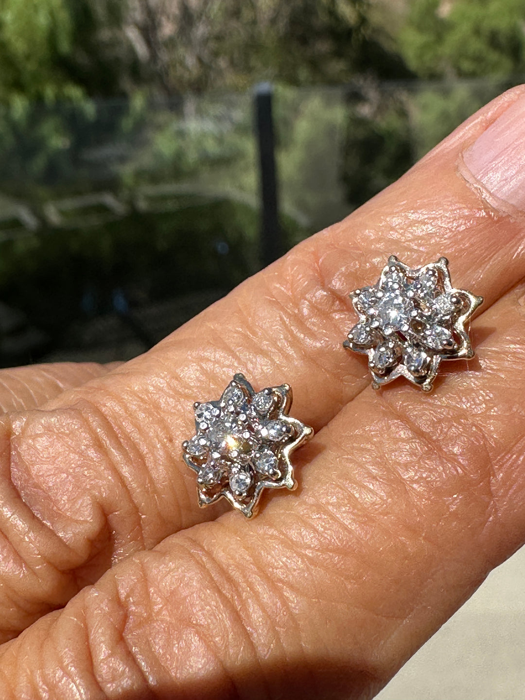 Vintage 14 Karat Two-Tone Gold Diamond Starburst Cluster Stud Earrings, 0.50 CTW