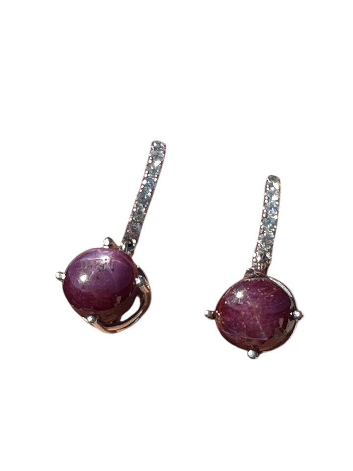 14kt 5cts Star Ruby, 1/3ct diamond hinge hoop earrings