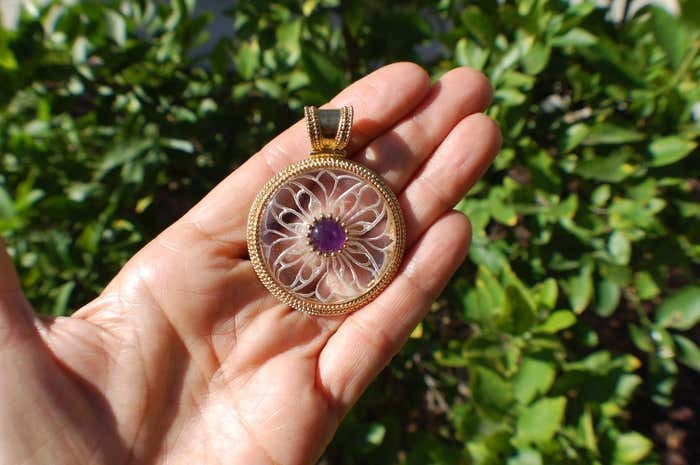 10mm Reversible Etched Pendant with Purple Amethyst Sterling Silver