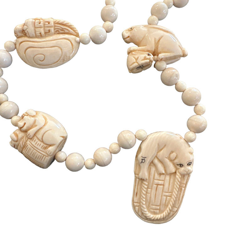 Carved Chinese Netsuke Good Luck Beaded Necklace