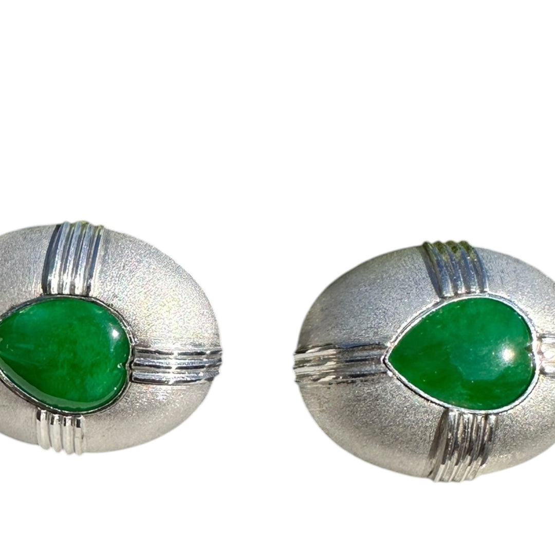 Mid-century Modern, Platinum Green Jade Cufflinks