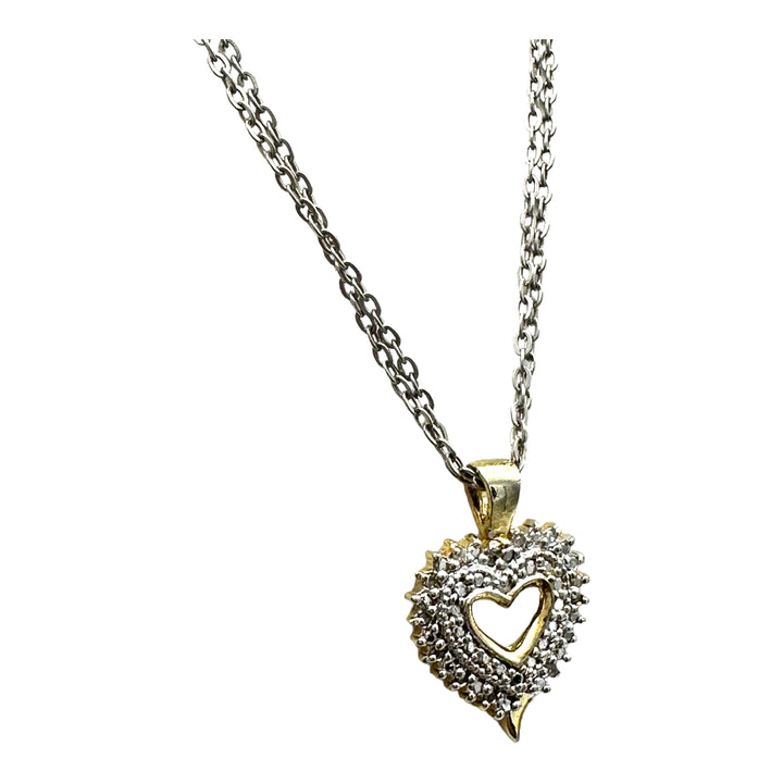 Double Heart Halo .05 ct Diamond Heart Pendant & Chain 925 Sterling Silver