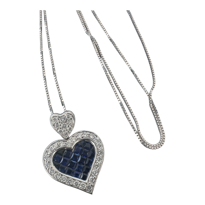 18kt 2.50ct Sapphire Diamond Heart Pendant and Chain