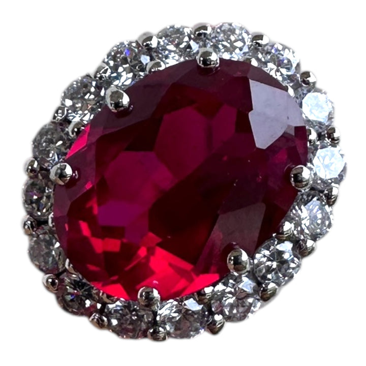 Platinum Travel Ring with 5 Carat Red Stone and 2.00 Carat Halo