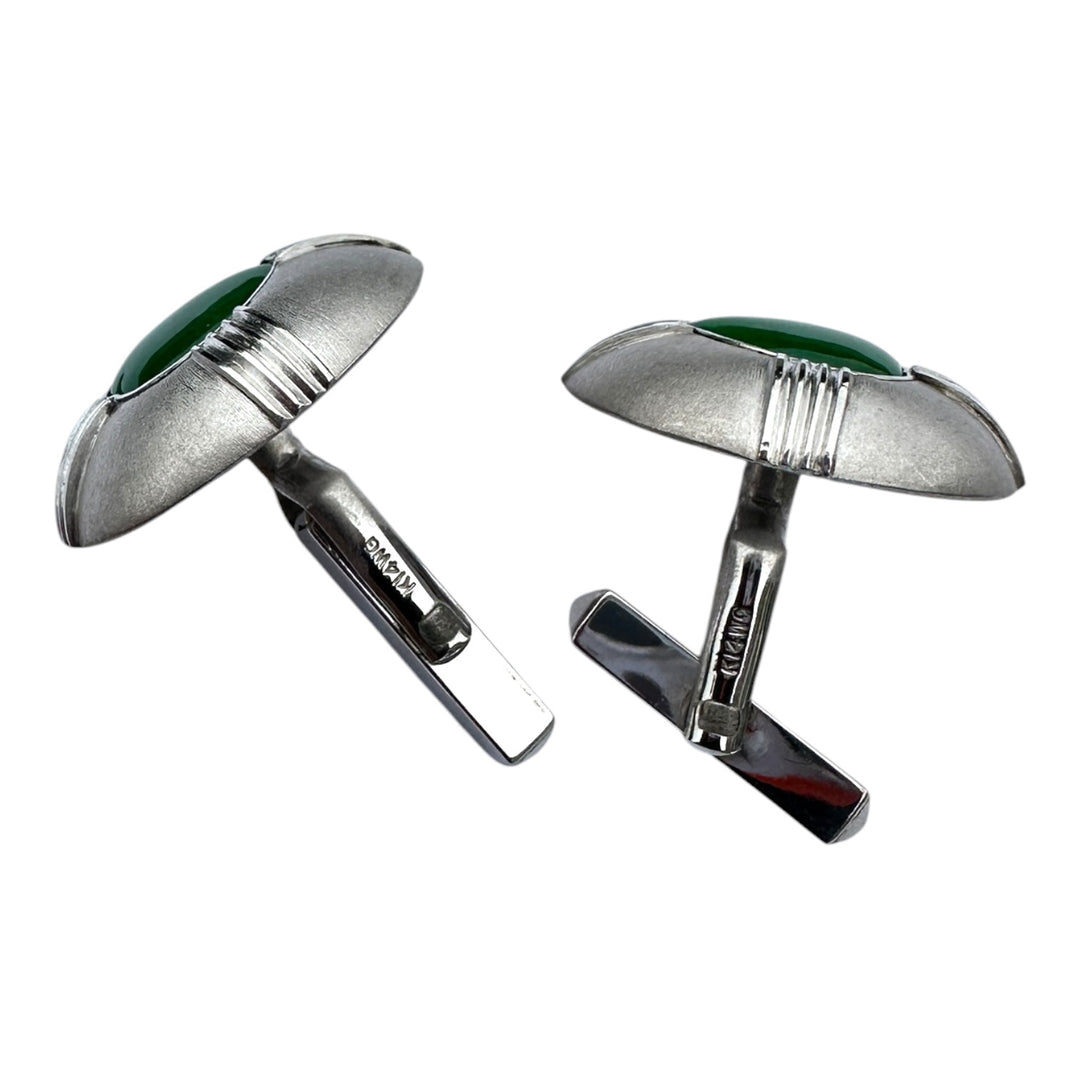 Mid-century Modern, Platinum Green Jade Cufflinks