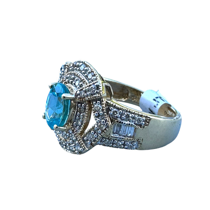 14 Karat Yellow Gold Paraiba Tourmaline Diamond Halo 1.30ctw Ring ￼