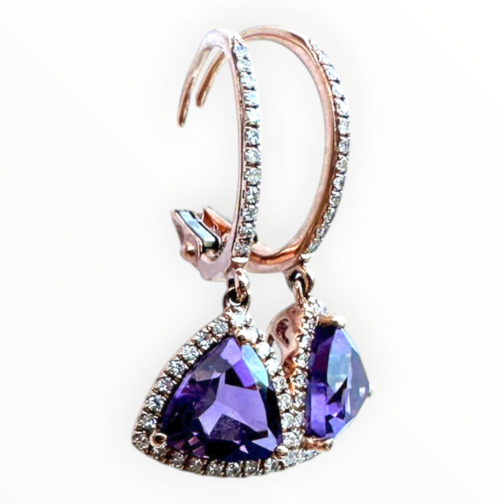 14k Rose Gold & Trillion-Cut Amethyst and Diamond Dangle Earrings 1.35ctw