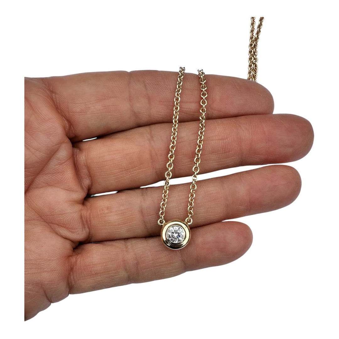18Kt Yellow gold 1.00ct Round Brilliant Diamond Solitaire Bezel Pendant Necklace