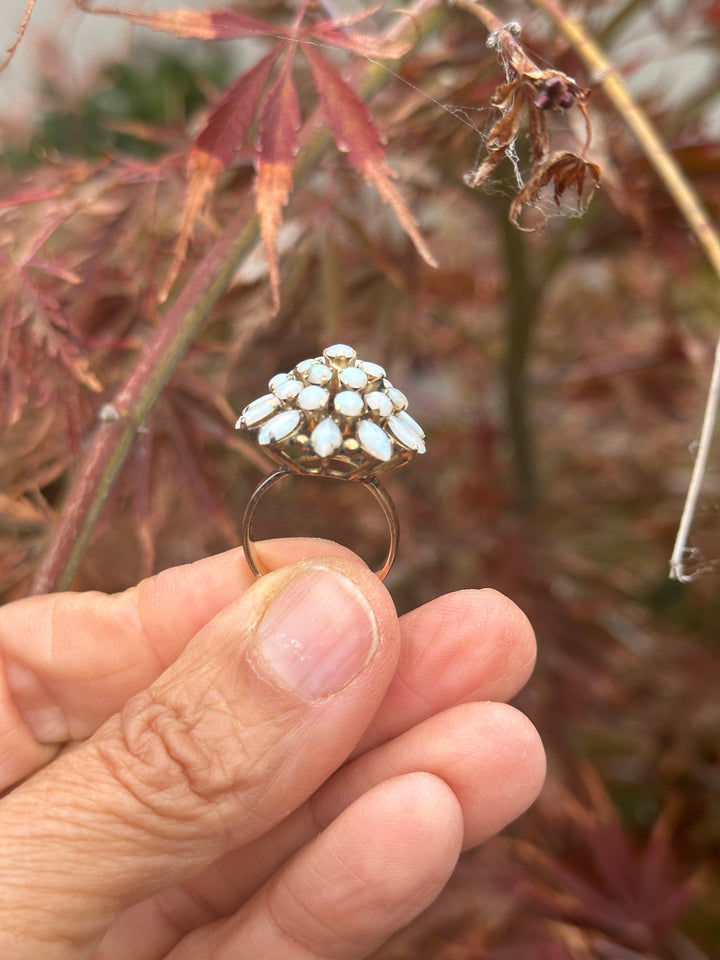 18 karat rose gold fire, opal cluster ring 24 mm