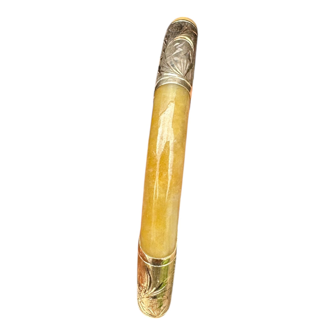 14 karat yellow gold butterscotch jadeite 7.40 mm bangle bracelet