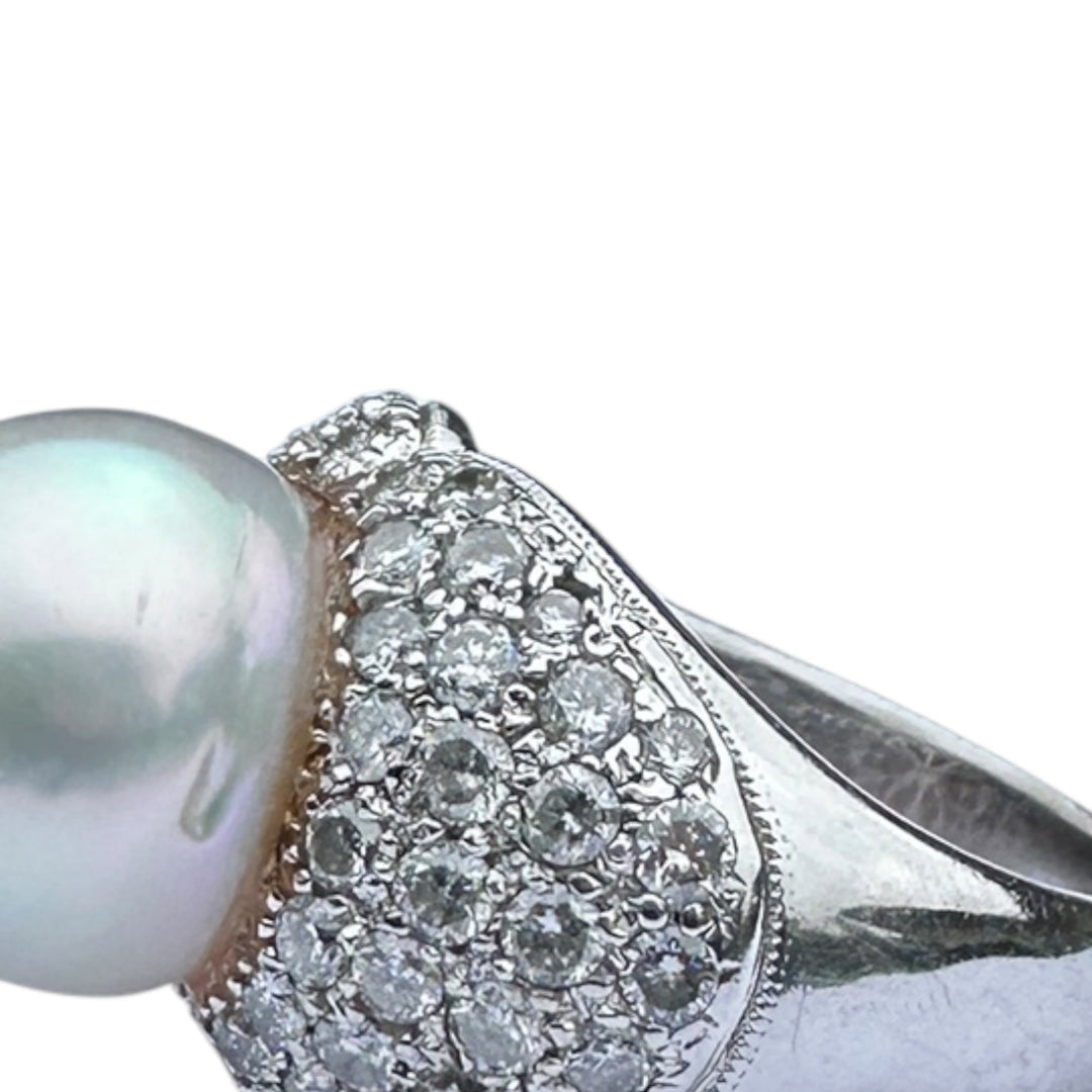 12 mm White South Sea Pearl & 1.80 CTW Pavé Diamond Cocktail Ring