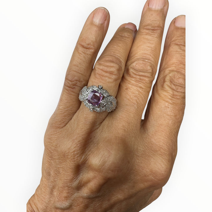 1.43 Carat Unheated Pink Sapphire and Diamond Ring, GIA Certified