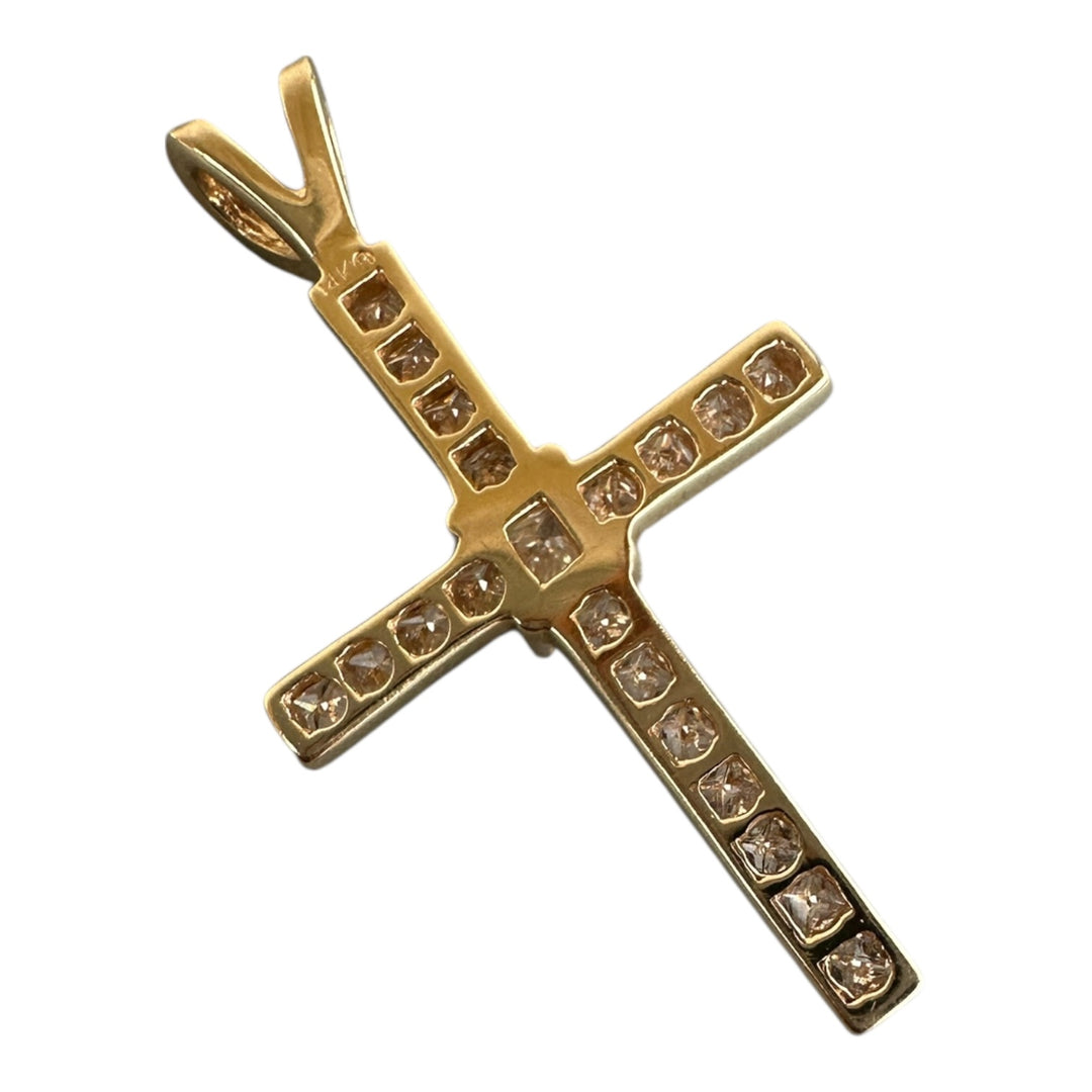 14 Karat Yellow Gold Princess .95ct Diamond Channel Cross 1-1/2”Length