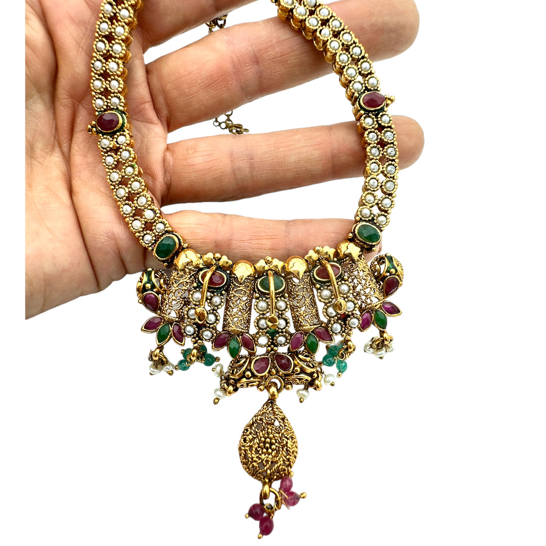Egyptian Cleopatra, Jeweled Gem Necklace 24kt Yellow Gold Overlay