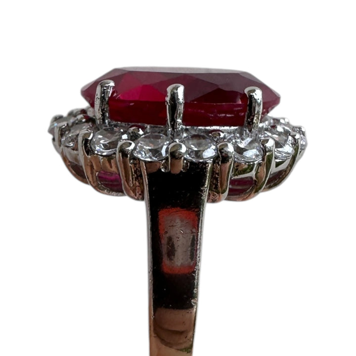 Platinum Travel Ring with 5 Carat Red Stone and 2.00 Carat Halo