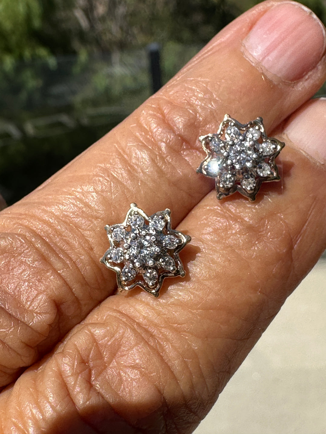 Vintage 14 Karat Two-Tone Gold Diamond Starburst Cluster Stud Earrings, 0.50 CTW