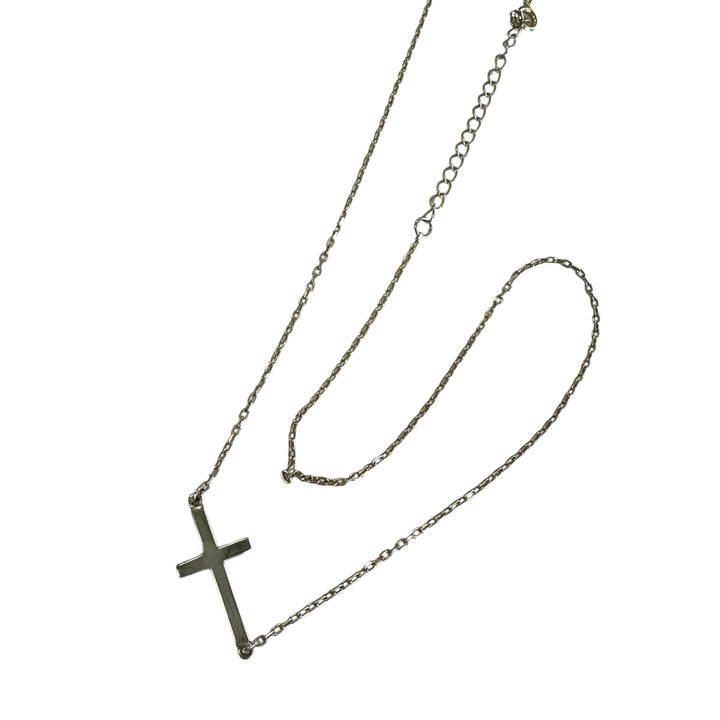 Sterling Polished Sideways cross 1” on Adjustable 16-18” Chain