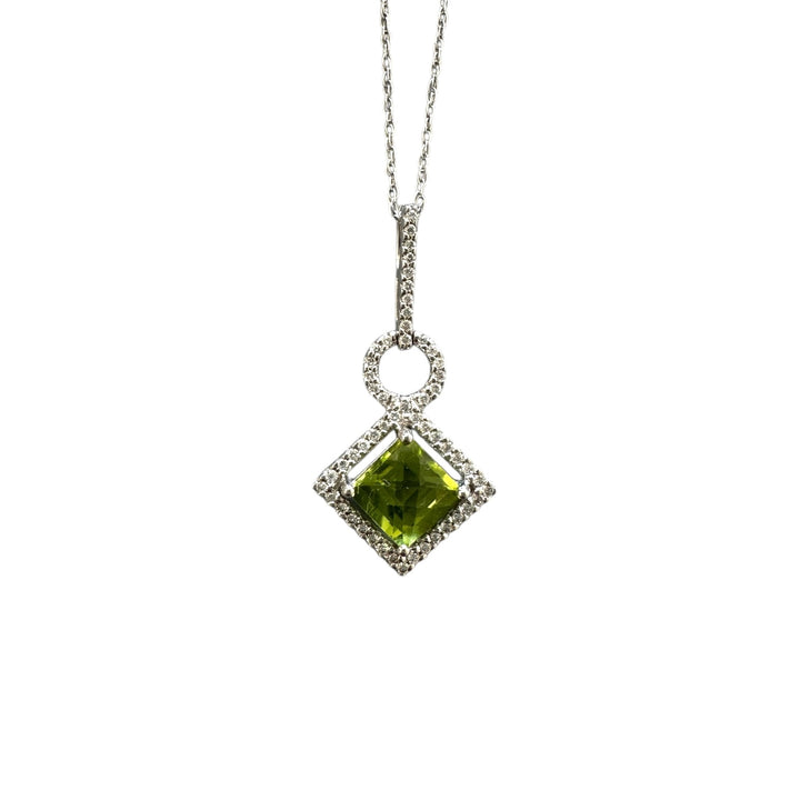 14 Karat White Gold, Peridot, Halo 1.00tcw Diamond Pendant
