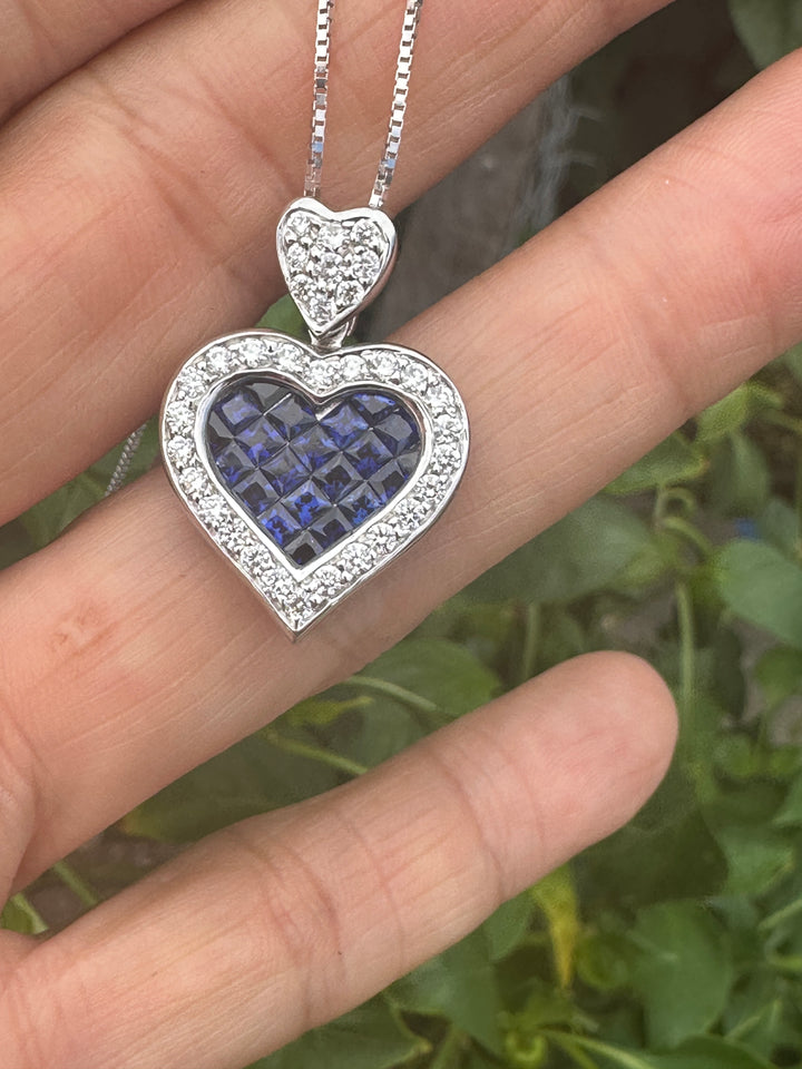 18kt 2.50ct Sapphire Diamond Heart Pendant and Chain