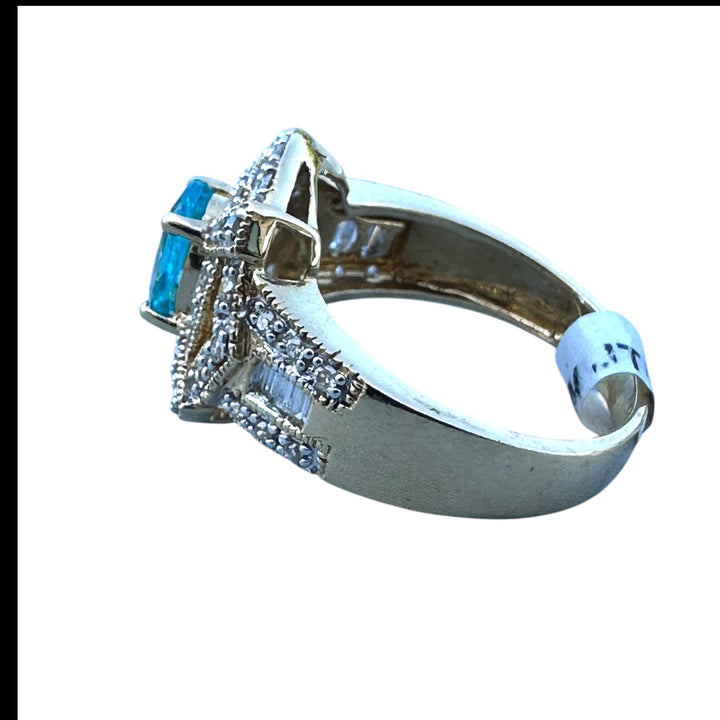 14 Karat Yellow Gold Paraiba Tourmaline Diamond Halo 1.30ctw Ring ￼