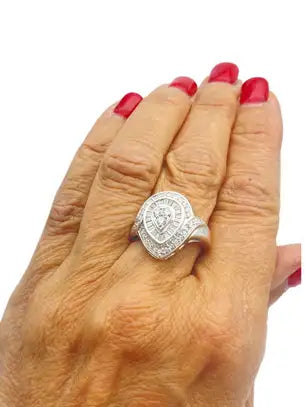 14Kt White Gold 1.48 Carat Halo Diamond Ring Baguettes & Round Brilliants