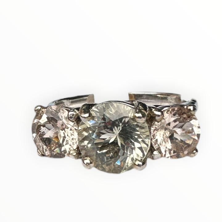 14kt Morganite and Prasiolite 3-stone Gemstone Ring 2.75 karat total weight ￼