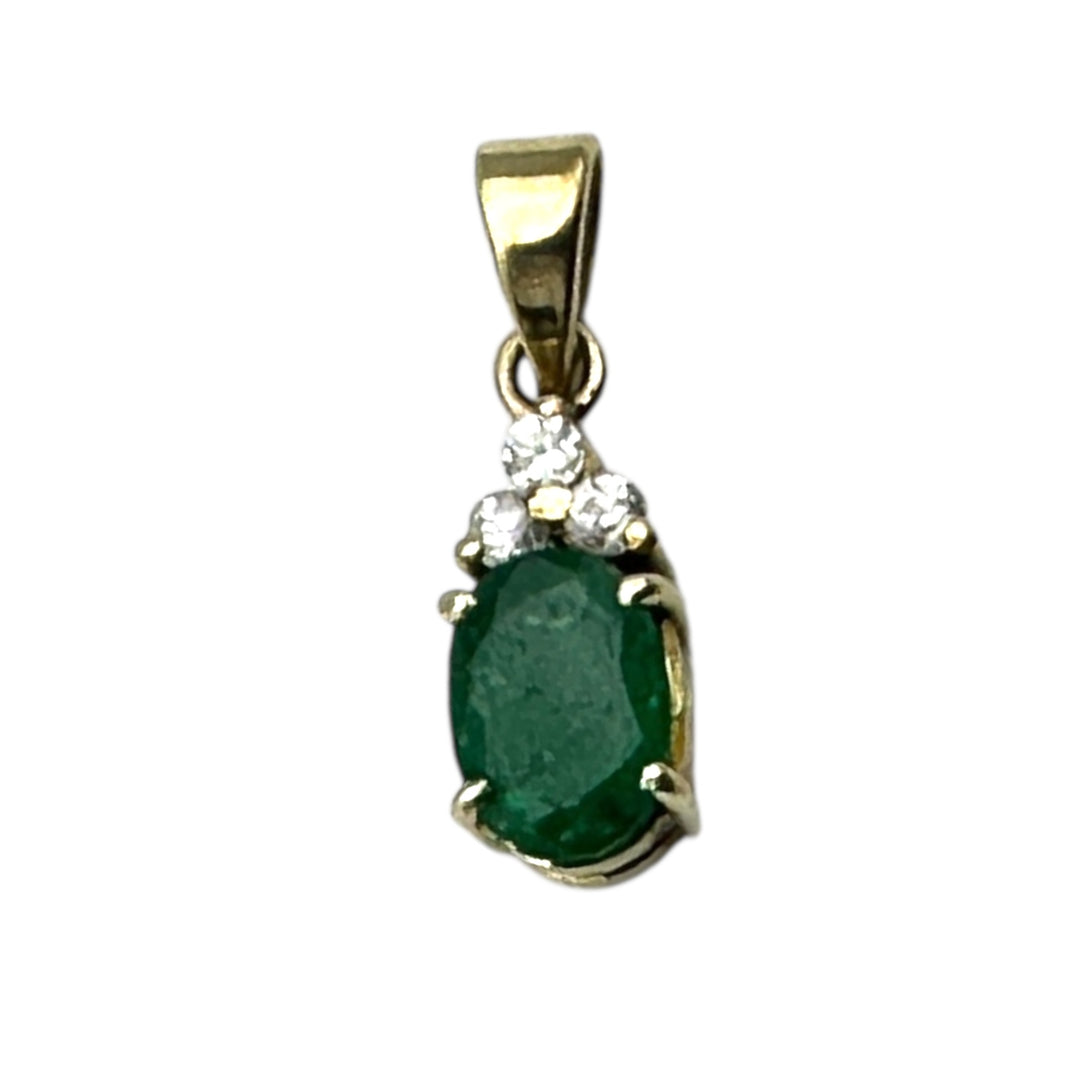 14 Karat 1.00 Carat Oval-Emerald and Diamond drop Pendant