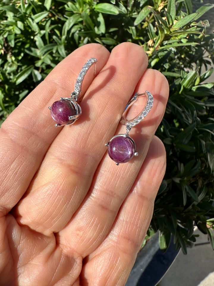 14kt 5cts Star Ruby, 1/3ct diamond hinge hoop earrings