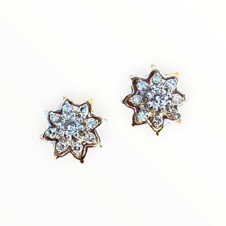 Vintage 14 Karat Two-Tone Gold Diamond Starburst Cluster Stud Earrings, 0.50 CTW