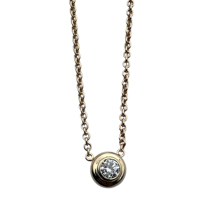 18Kt Yellow gold 1.00ct Round Brilliant Diamond Solitaire Bezel Pendant Necklace