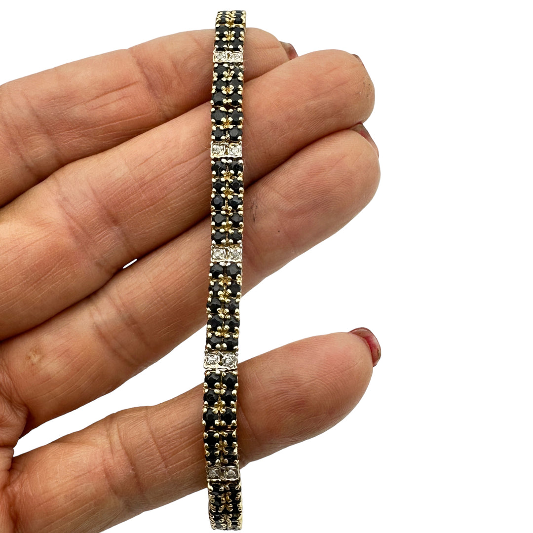 Black Sapphire Diamond Pave Bracelet Sterling Gold Electroplate