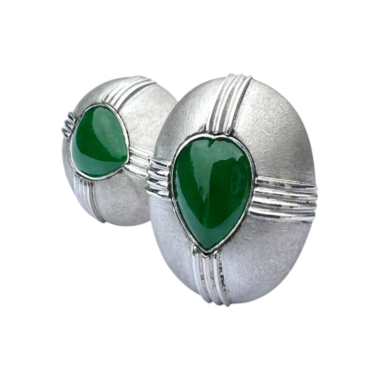 Mid-century Modern, Platinum Green Jade Cufflinks