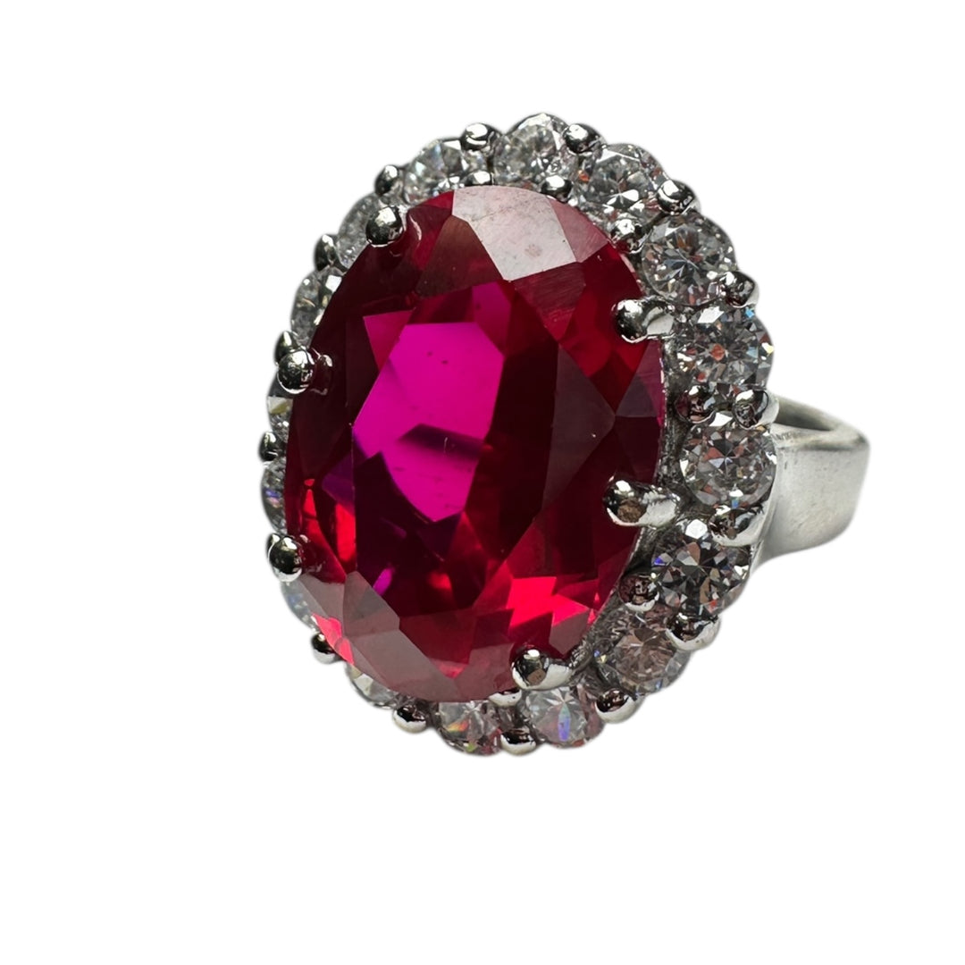 Platinum Travel Ring with 5 Carat Red Stone and 2.00 Carat Halo