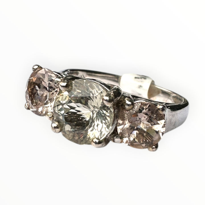 14kt Morganite and Prasiolite 3-stone Gemstone Ring 2.75 karat total weight ￼