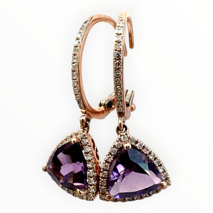 14k Rose Gold & Trillion-Cut Amethyst and Diamond Dangle Earrings 1.35ctw