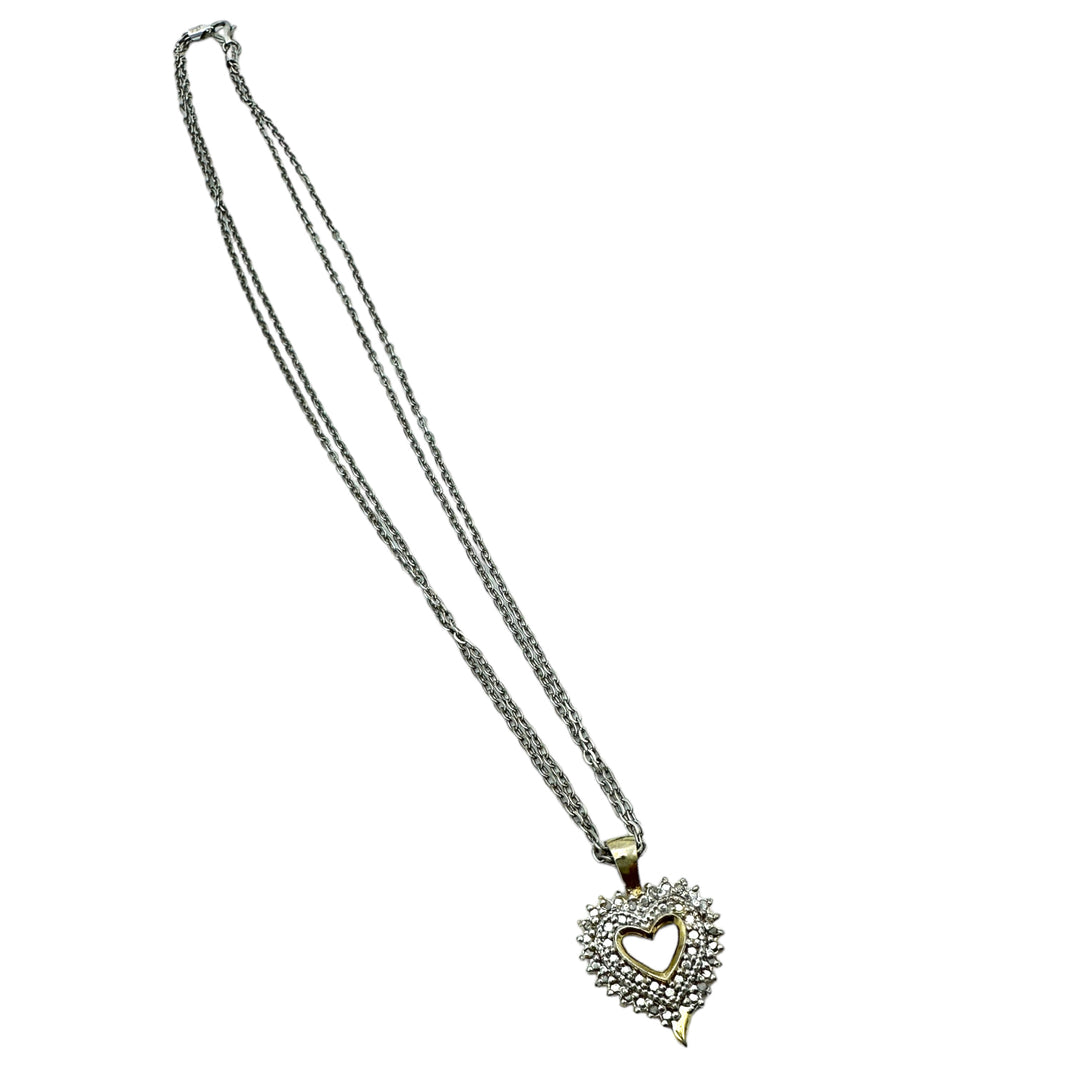 Double Heart Halo .05 Carat Diamond Heart Pendant & Chain 925 Sterling Silver