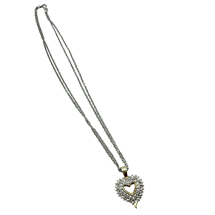 Double Heart Halo .05 ct Diamond Heart Pendant & Chain 925 Sterling Silver