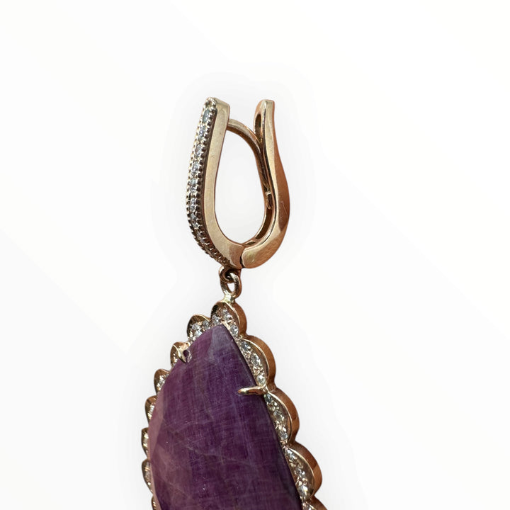 Pear-Shaped Natural Ruby & 0.80 CTW Diamond Scalloped Halo Pendant 14K Rose Gold