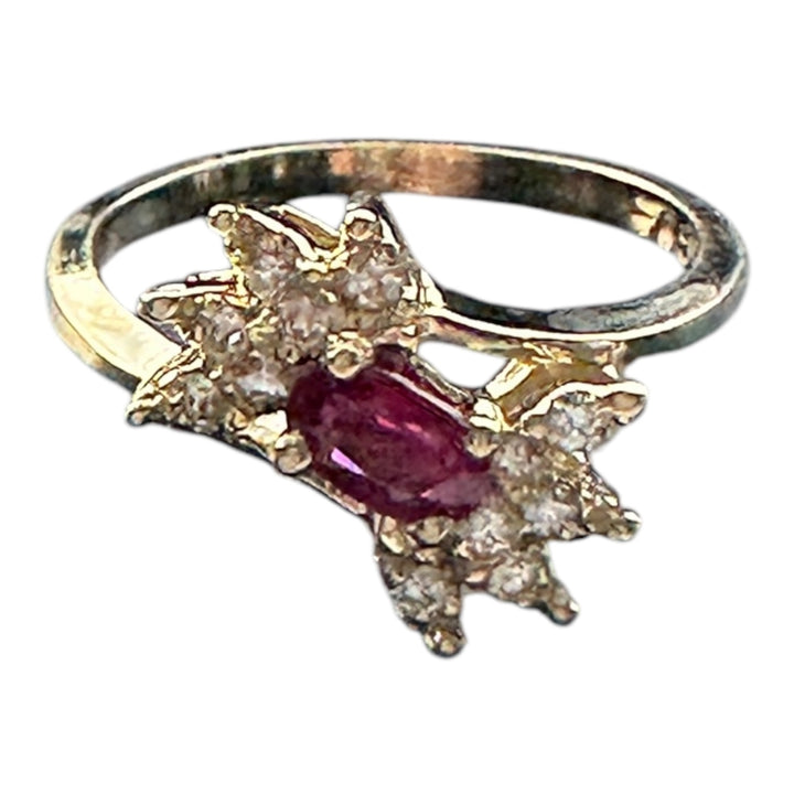 14 karat yellow gold, ruby, and diamond ring