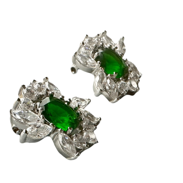 Sterling Silver 20mm Green Stone Earrings with Omega Backs