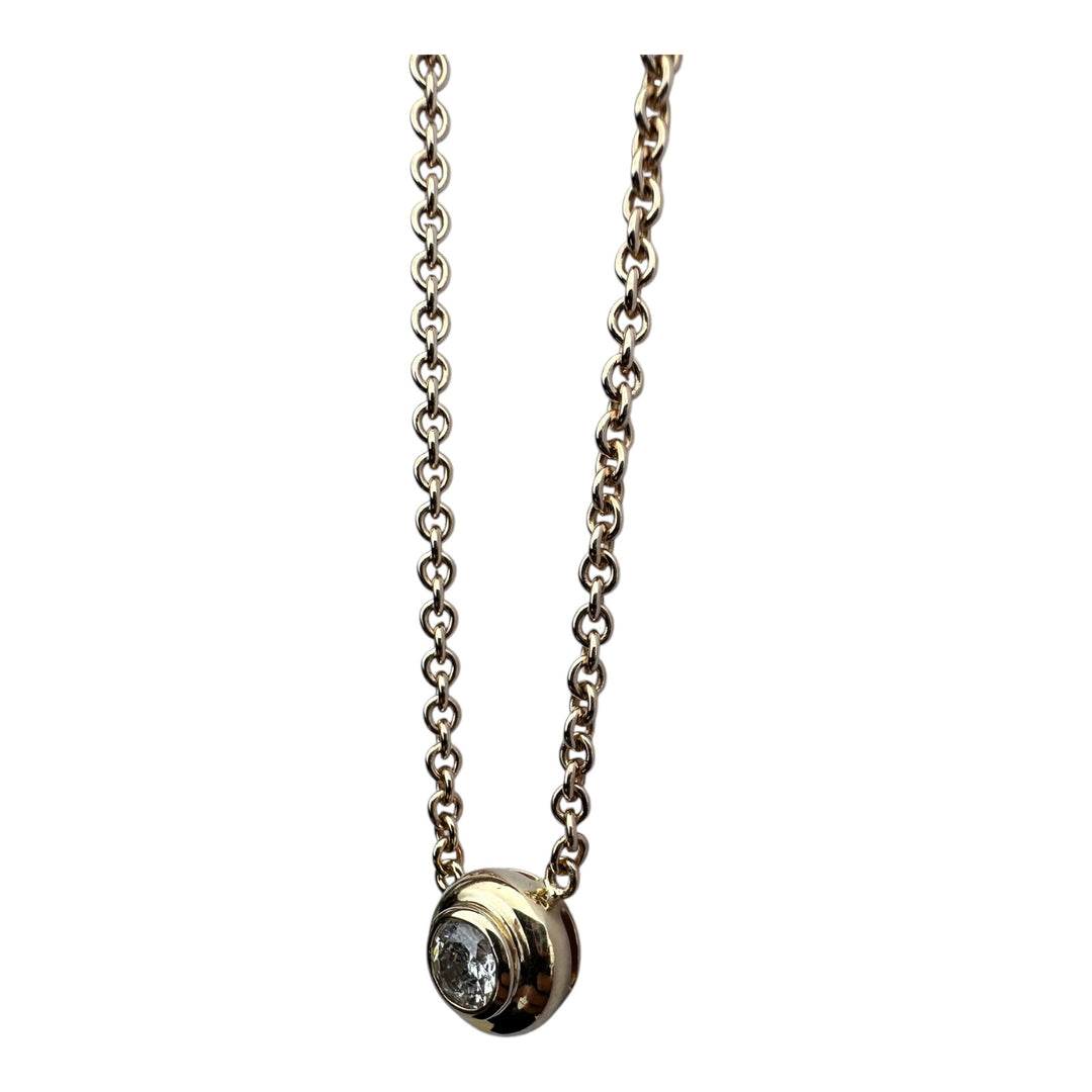 18Kt Yellow gold 1.00ct Round Brilliant Diamond Solitaire Bezel Pendant Necklace
