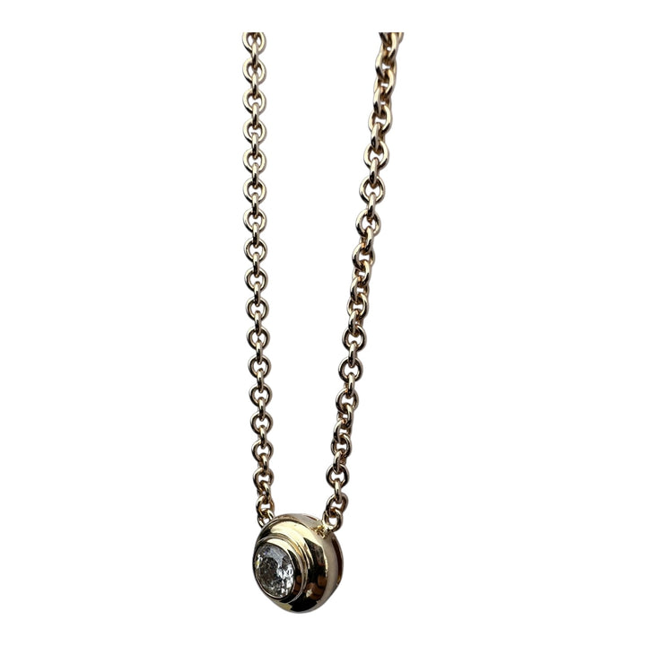 18Kt Yellow gold 1.00ct Round Brilliant Diamond Solitaire Bezel Pendant Necklace