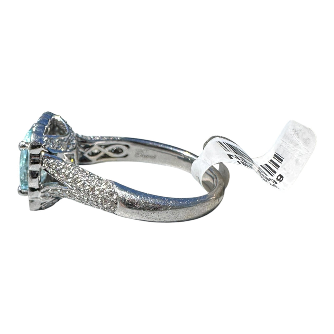 Designer  2.35 carat Aquamarine and Diamond Halo Ring 18 Karat 4.05 Carat