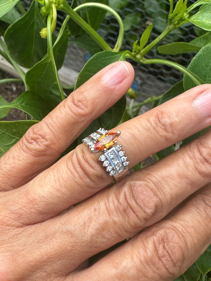Orange Garnet and 1 ct Diamond Ring 14kt