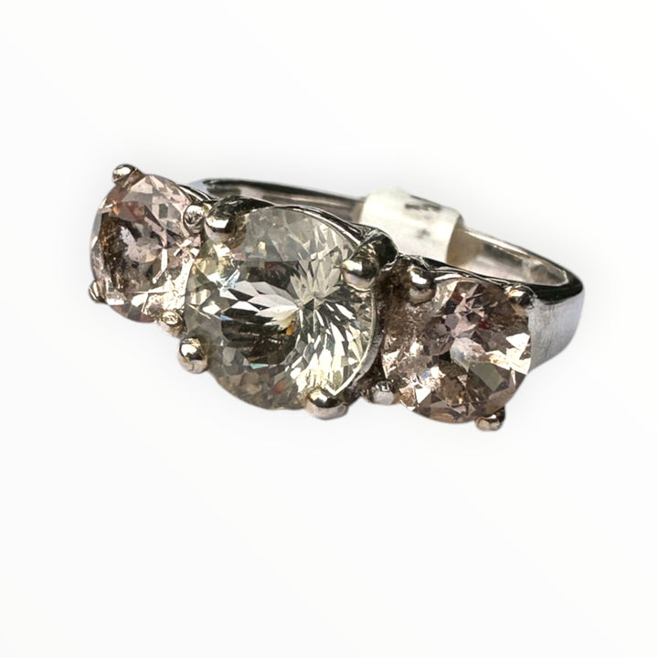 14kt Morganite and Prasiolite 3-stone Gemstone Ring 2.75 karat total weight ￼