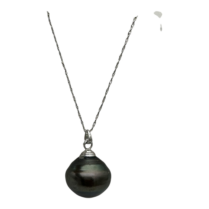 14 karat white gold Tahitian gray pearl 17 mm