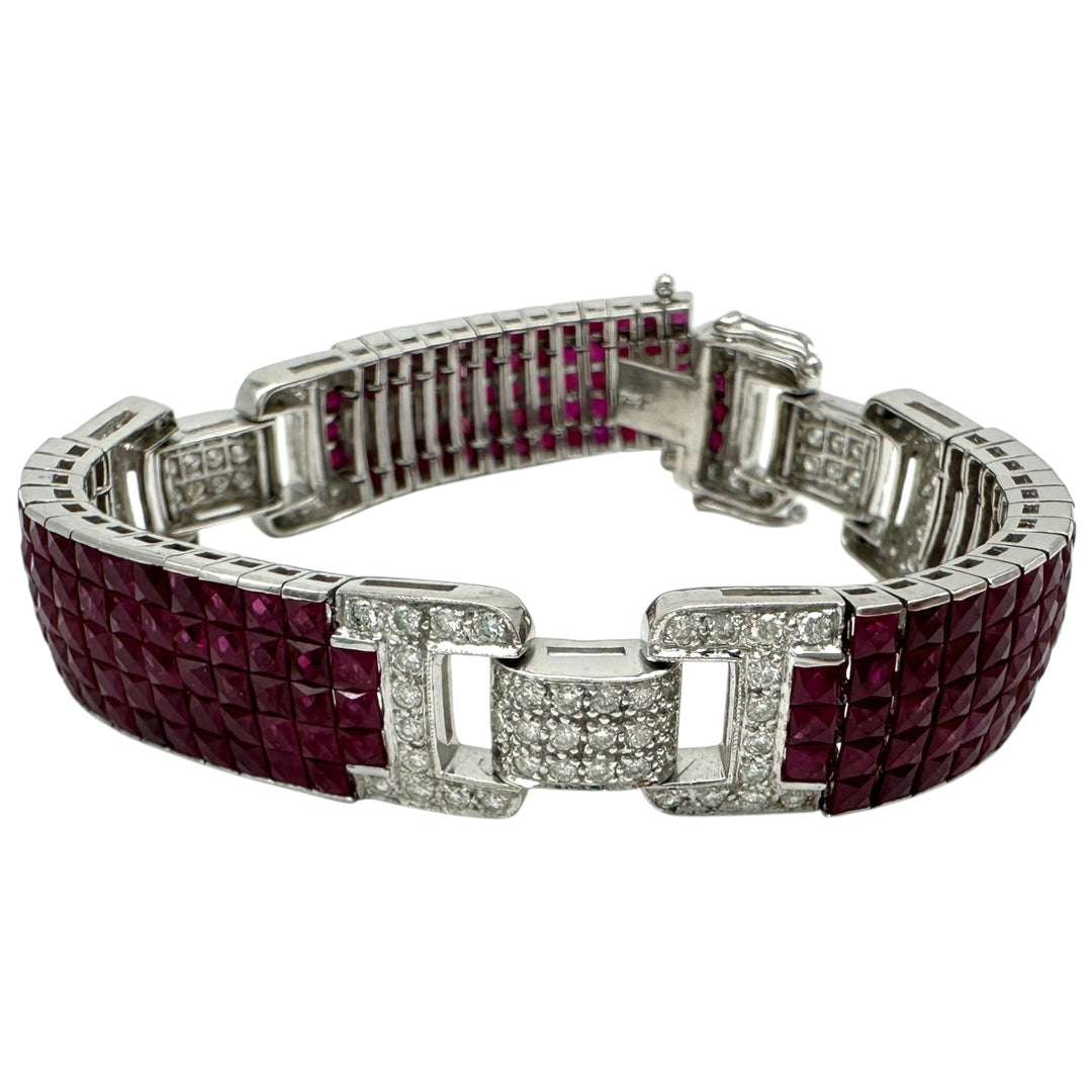 11 ct Invisible Diamond & Burma Ruby Bracelet 18 Karat