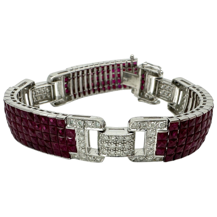 11 ct Invisible Diamond & Burma Ruby Bracelet 18 Karat
