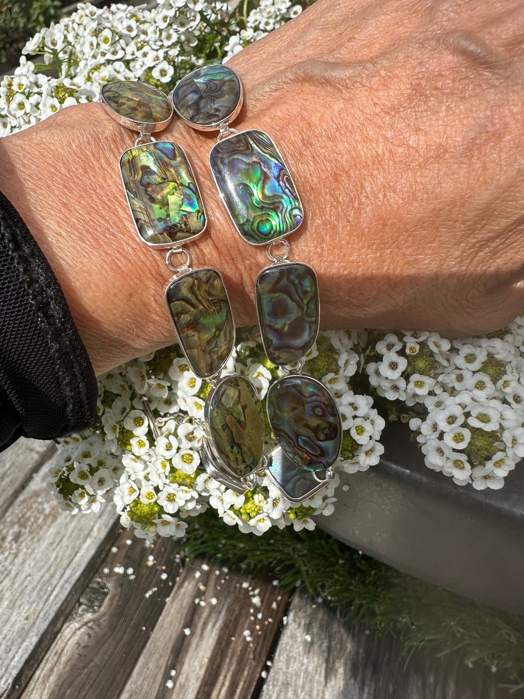 Sterling, Iridescent Opal Toggle Link Chain Bracelet