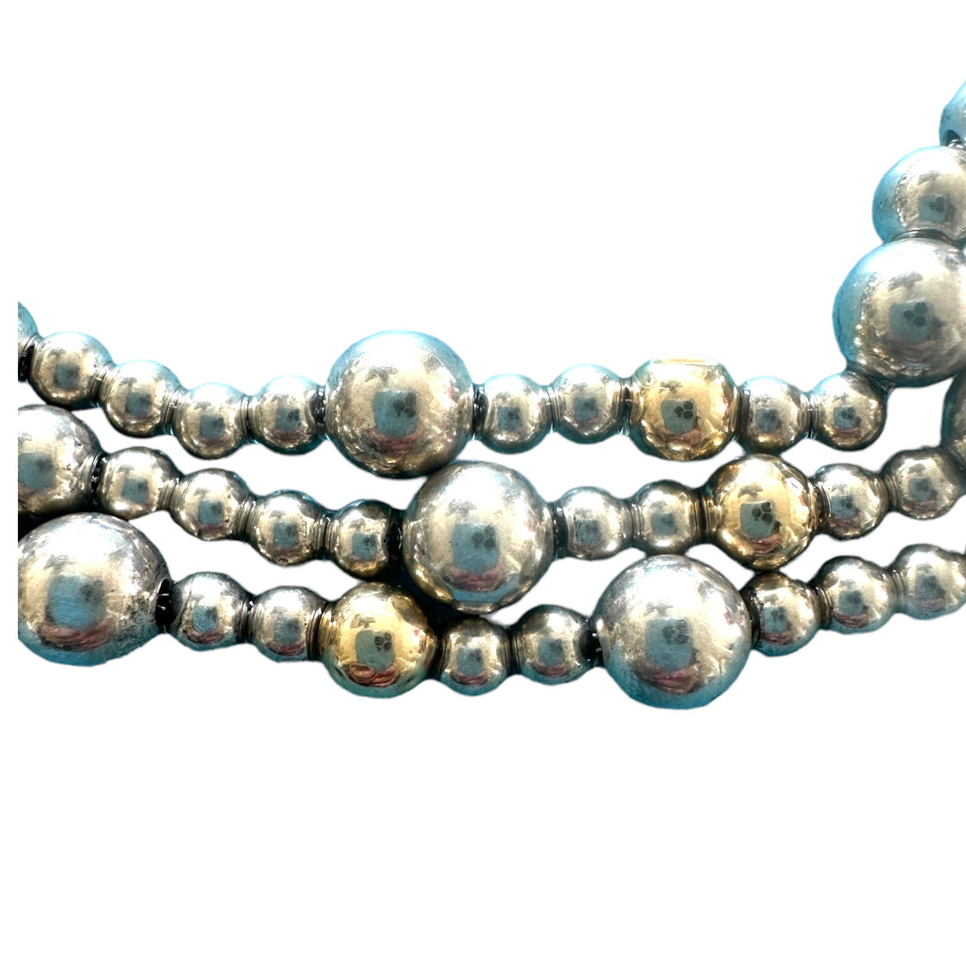 Sterling Silver, 14kt Triple Bead Necklace, 53.17 grams